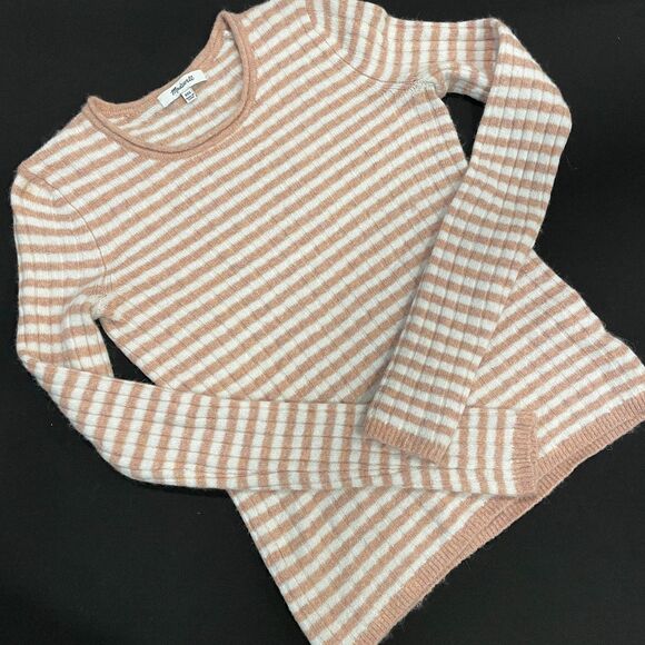 ~ Madewell XXS Sweater Colette Blush Stripe Long Sleeve Crew Merino Wool Blend - Picture 4 of 11